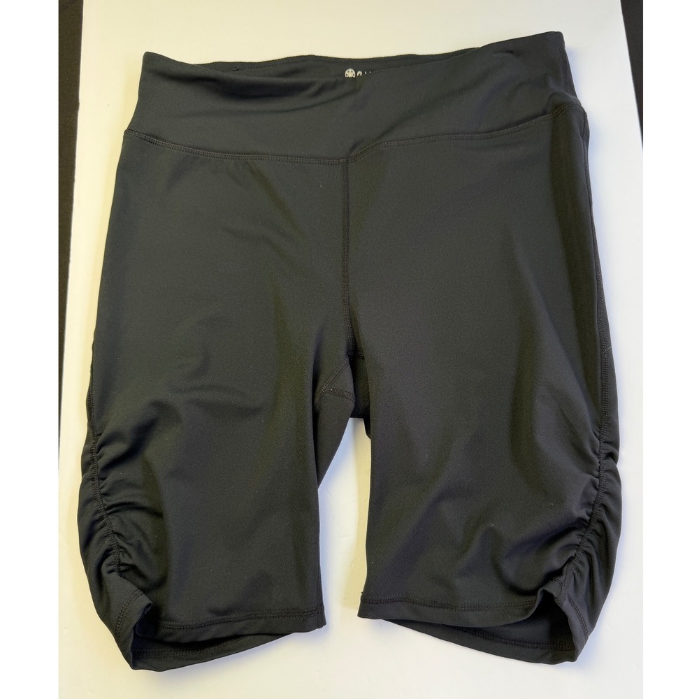 Gaiam Womens Large Black Ruched Side Biker Shorts High Waist Yoga Cycling Active